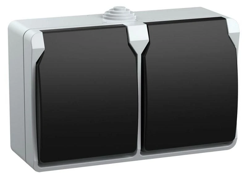 IEK  | Розетка 2-м ОП Форс РСб22-3-ФСр 16А IP54 с заземл. с крышкой сер.  ERS22-K03-16-54-DC