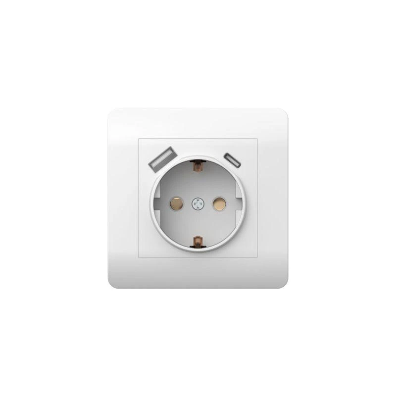 431552 CHINT | Розетка NEW3-E 16А с заземл. защ. шторки с 2-мя заряд. устройствами USB A+C 5В/2.1А бел.  