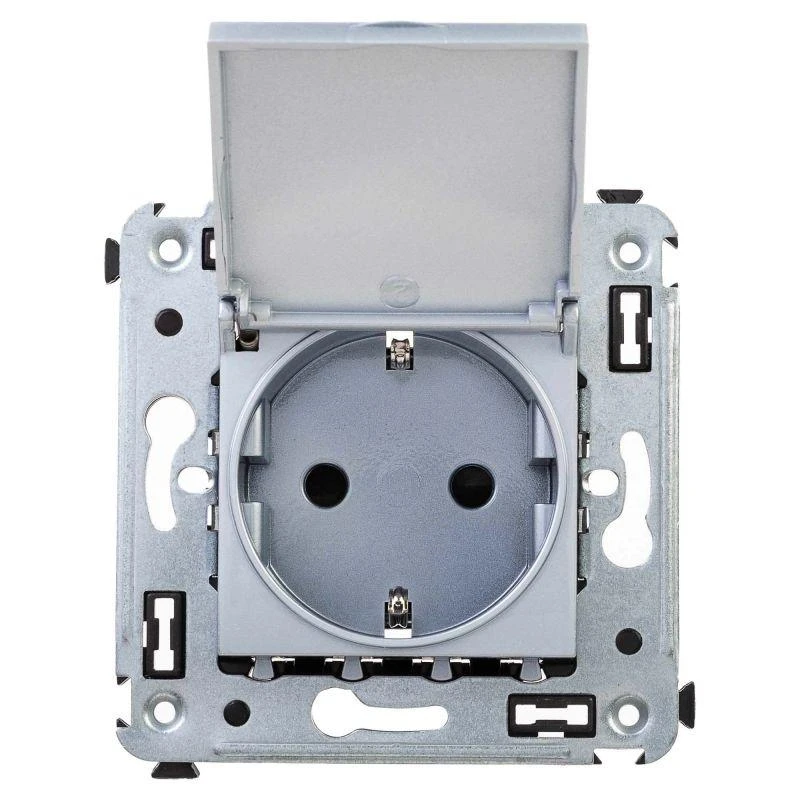 4404013 DKC | Розетка 1-м СП 2мод. Avanti "Закаленная сталь" 16А 2P+E защ. шторки с крышкой сер.  