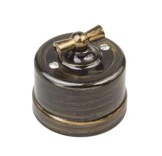 B1-201-25 Bironi | Выключатель проходной поворотный 1-кл. ОП Лизетта 10А IP20 ретро 2 полож. ABS-пластик бронз.  