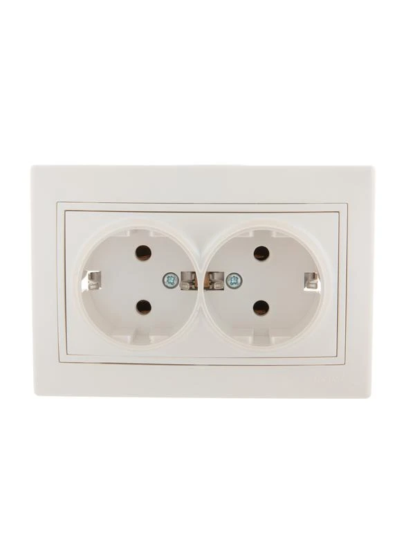 701-3030-127 LEZARD | Розетка 2-м СП Mira 16А IP20 с заземл. со вставкой керамика жемчуж./бел. перламутр.  