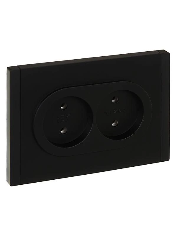 IEK  | Розетка 2-м СП FORTE&PIANO FP126 10А без заземл. без защ. шторок безвинт. крепл. черн.  FP-R20-10-1-K02