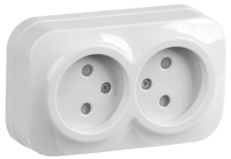 IEK  | Розетка 2-м ОП GLORY РСш22-2-ХБ 10А без заземл. защ. шторки бел.  ERH23-K01-10