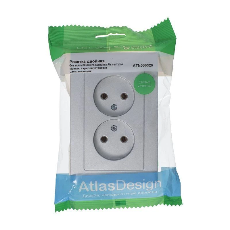 ATN000320 Systeme Electric | Розетка 2-м СП AtlasDesign 16А IP20 без заземл. в сборе алюм. SE 