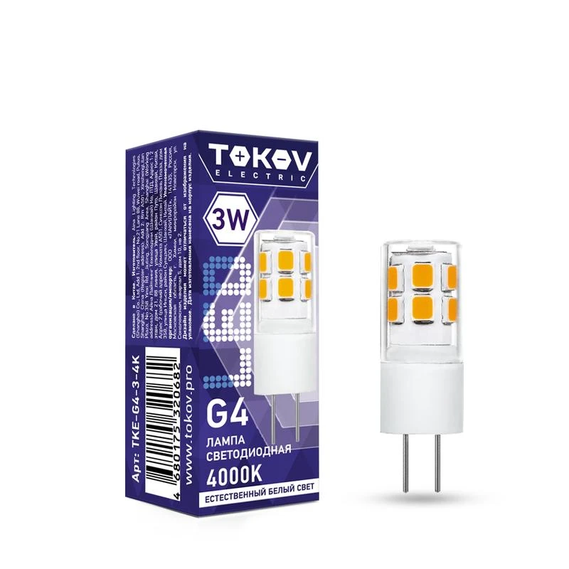 TKE-G4-3-4K TOKOV ELECTRIC | Лампа светодиодная 3Вт Capsule 4000К G4 220-240В  