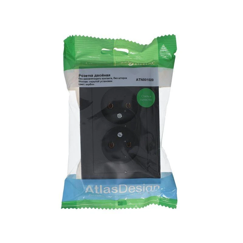 ATN001020 Systeme Electric | Розетка 2-м СП AtlasDesign 16А IP20 без заземл. в сборе карбон SE 