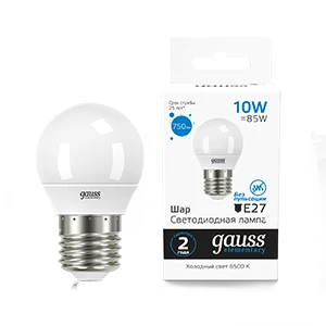 53230 GAUSS(группа VARTON) | Лампа светодиодная Elementary 10Вт шар 6500К холод. бел. E27 750лм GAUSS 