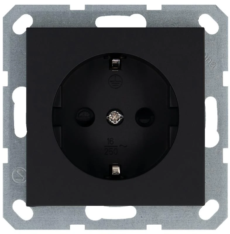 G5501PB Jasmart | Розетка 1-м Shuko 16А IP20 с заземл. защ. шторки механизм черн. матов. soft touch  