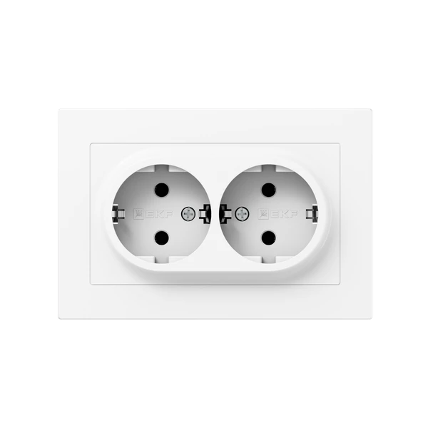UP1-SOW-210 EKF | Розетка 2-м СП Эпика 16А с заземл. без защ. шторок с рамкой механизм бел.  