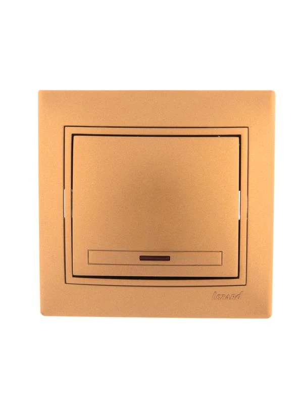 701-1313-111 LEZARD | Выключатель 1-кл. СП Mira 10А IP20 с подсветкой со вставкой зол. метал.  