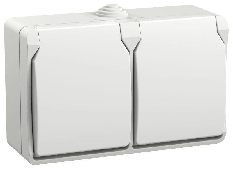 IEK  | Розетка 2-м ОП Форс РСб22-3-ФБ 16А IP54 с заземл. защ. шторки бел.  ERS22-K01-16-54-DC