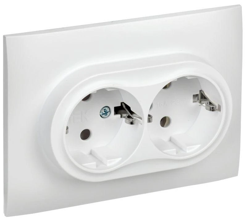 IEK  | Розетка 2-м SKANDY 16А с заземл. без защ. шторок в сборе SK-R08W арктич. бел.  SK-R21-16-K01-F