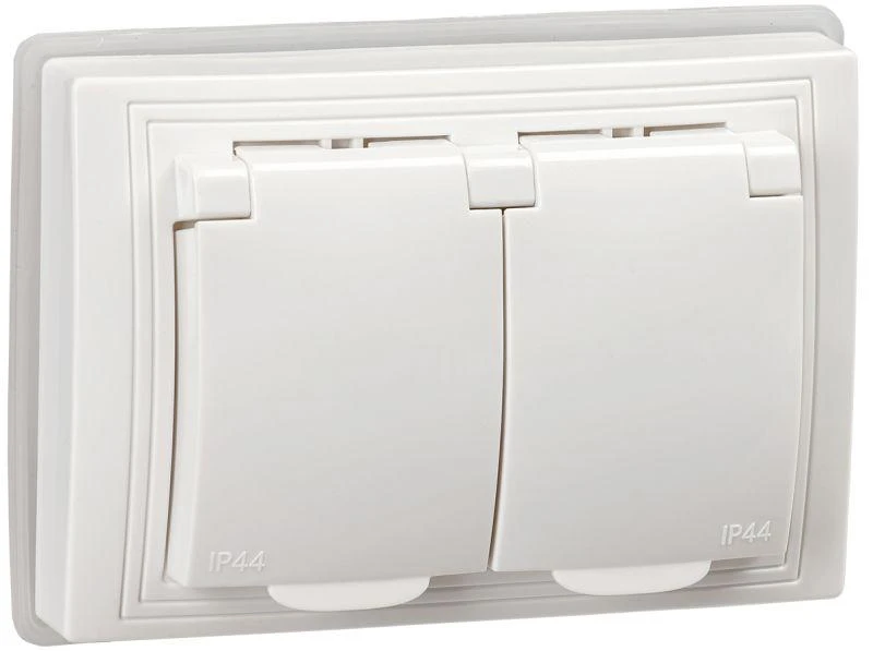KV-R26-16-44-K01 IEK | Розетка 2-м СП Кварта РСбш12-3-КБ-44 16А IP44 с заземл. защ. шторки бел.  