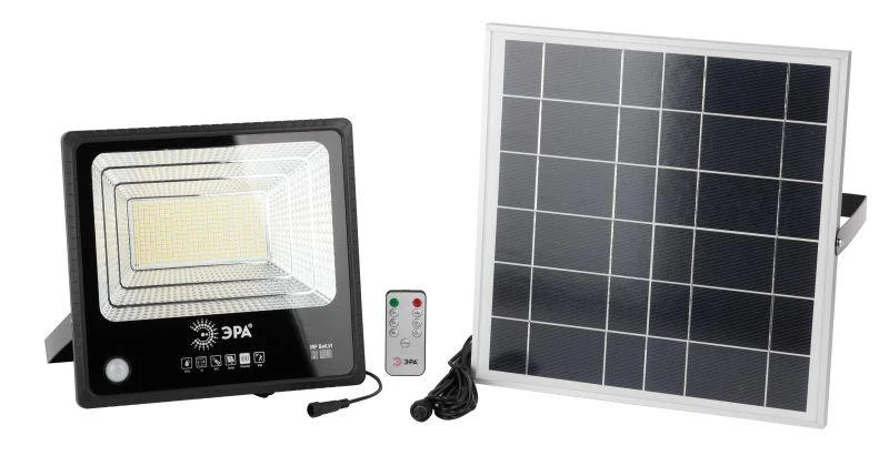 Б0049548 Эра | Прожектор светодиодный 150Вт 5000К 1500лм IP65 уличный с датчиком движения солнечная батарея ПДУ  