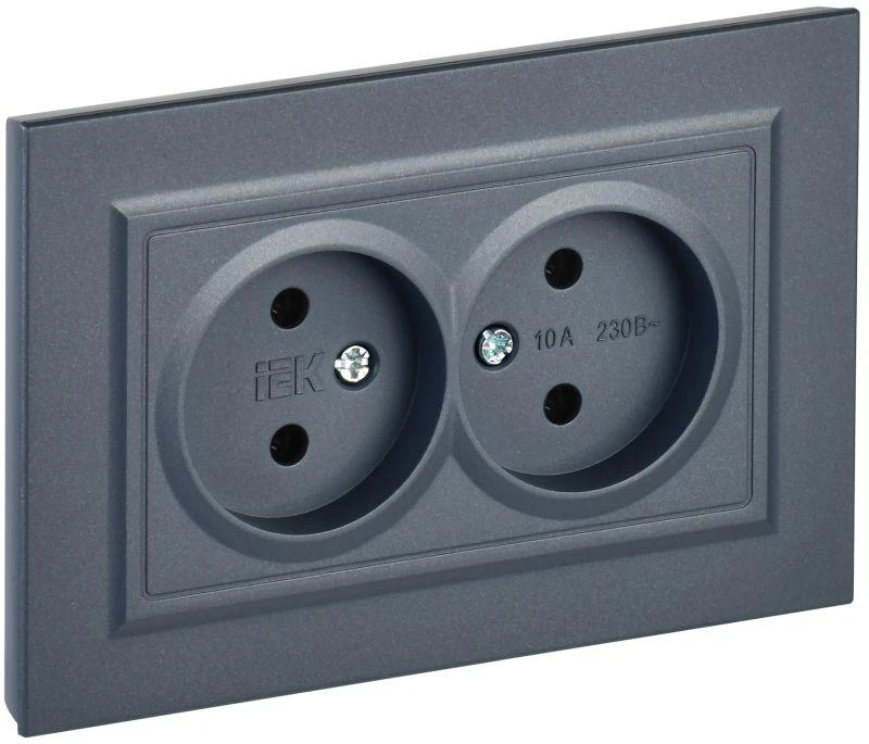 IEK  | Розетка 2-м СП BRITE РС12-2-БрМ 10А в сборе без заземл. без защ. шторок маренго  BR-R20-10-K35-F