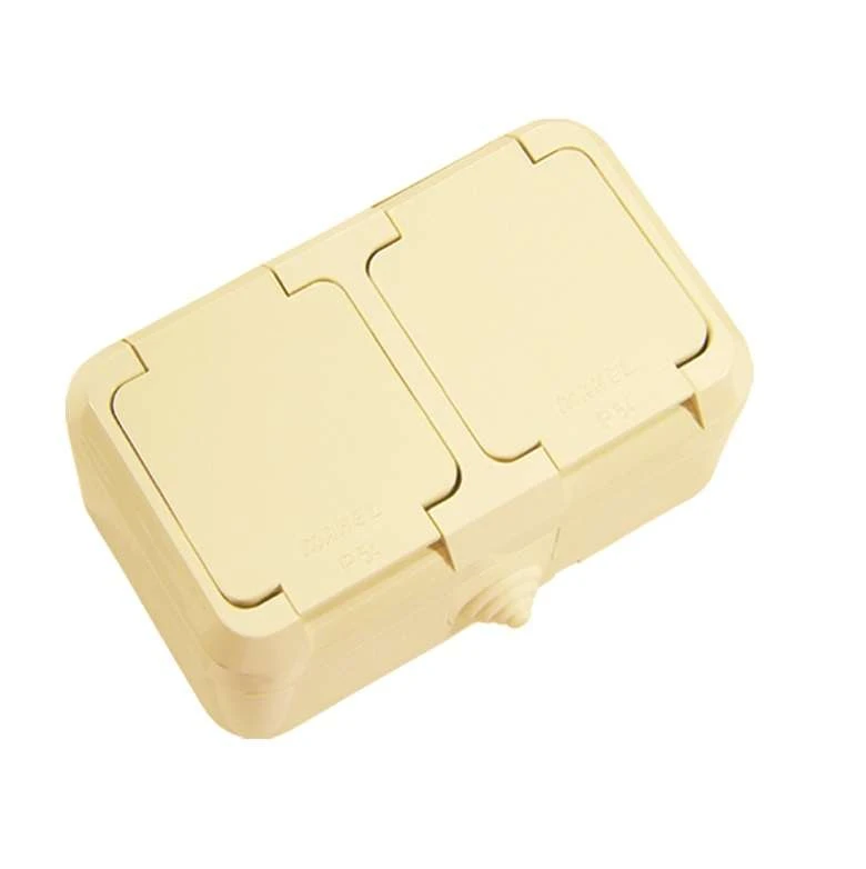 18254 Makel | Розетка 2-м ОП 16А IP44 с заземл. с крышкой п/герм. крем.  