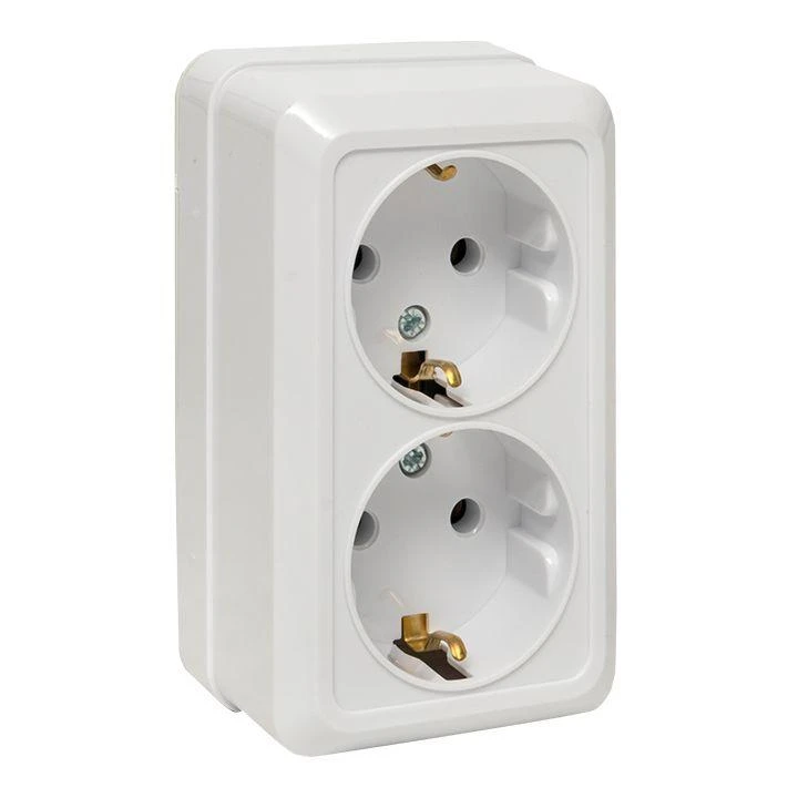 ENR16-128-10 EKF | Розетка 2-м ОП Рим 16А IP20 с заземл. бел.  