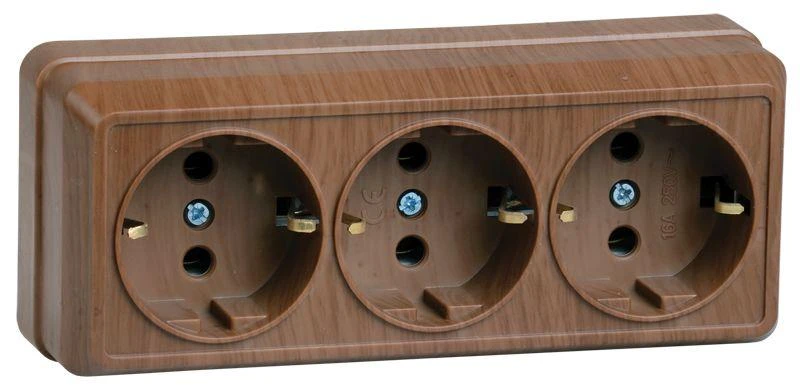 IEK  | Розетка 3-м ОП Октава РС23-3-ОД 16А IP20 с заземл. дуб  ERO31-K04-16-DC