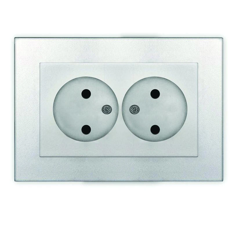 A0102-S Universal | Розетка 2-м СП Афина 16А IP20 без заземл. в сборе серебр.  
