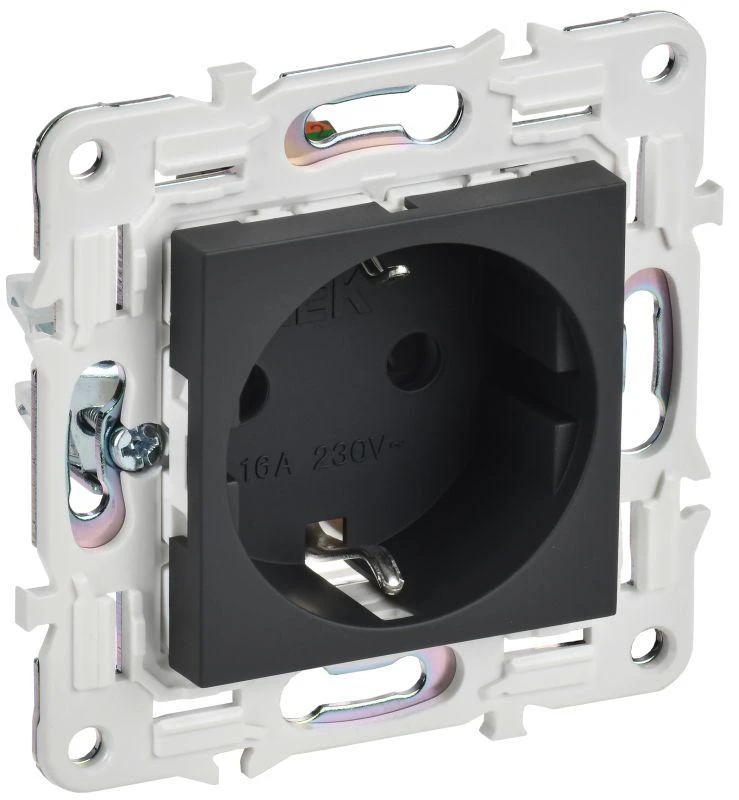 IEK  | Розетка SKANDY 16А с заземл. защ. шторки SK-R04G графит  SK-R14-16-K53