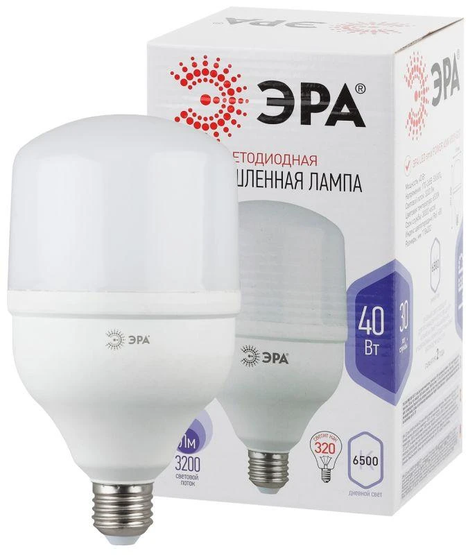 Б0027006 Эра | Лампа светодиодная высокомощная STD LED POWER T120-40W-6500-E27 40Вт T120 колокол 6500К холод. бел. E27 3200лм  