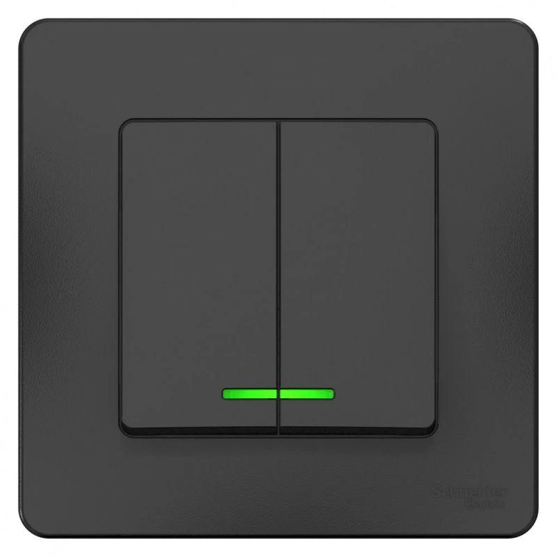 Выключатель 2-кл. СП Blanca 10А IP20 (сх. 5) 250В с подсветкой антрацит SE BLNVS010516