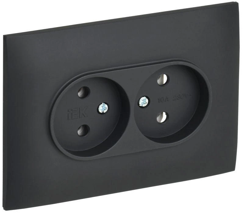 IEK  | Розетка 2-м SKANDY 10А без заземл. без защ. шторок в сборе SK-R10G графит  SK-R20-10-K53-F
