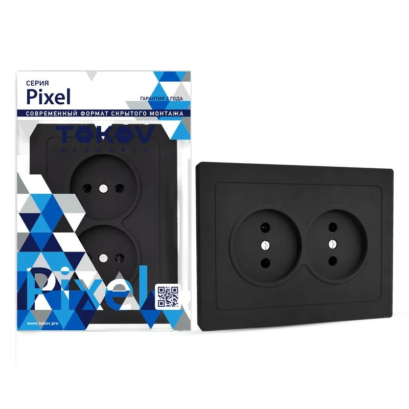 TKE-PX-R2F-C14 TOKOV ELECTRIC | Розетка 2-м СП Pixel 16А IP20 без заземл. в сборе карбон  
