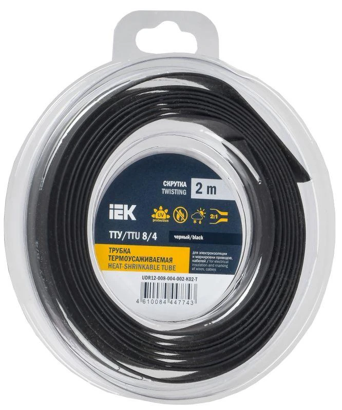 IEK  | Трубка термоусадочная ТТУ нг-LS 8/4 черн. (уп.2м)  UDR12-008-004-002-K02-T