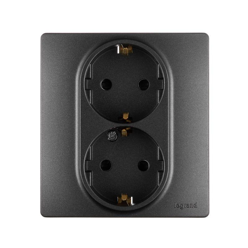 672633 Legrand | Розетка 2-м СП Etika 16А IP31 250В 2х2P+E с заземл. защ. шторки немецк. стандарт безвинт. клеммы антрацит Leg 