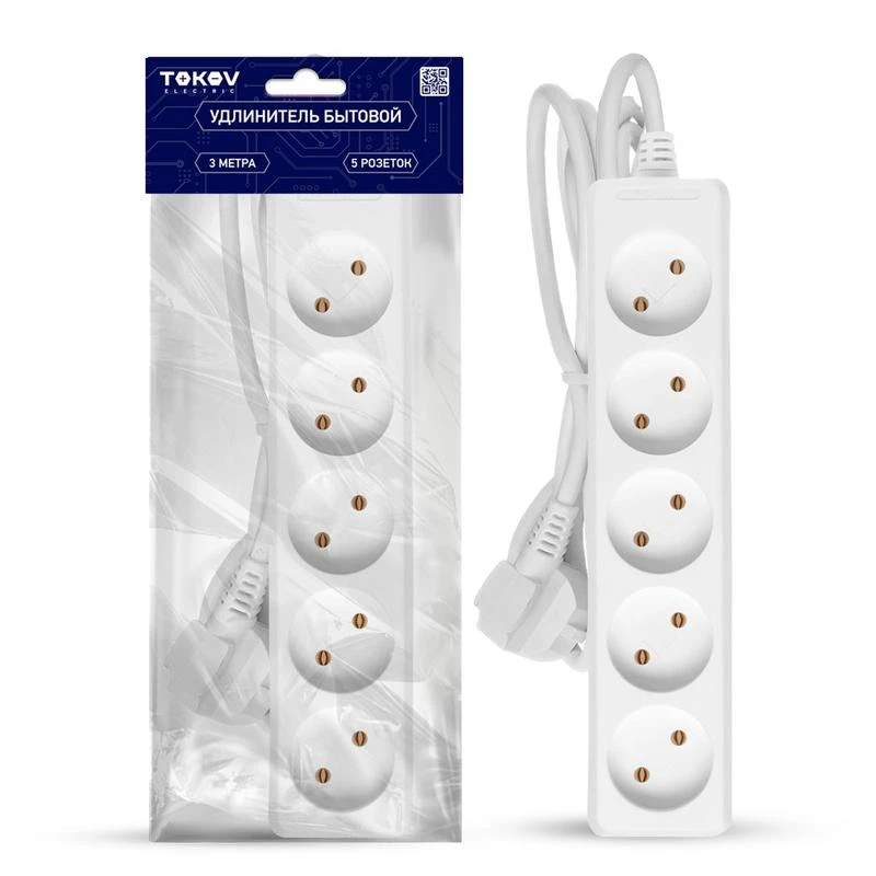 TKE-C01-BU5-3-075 TOKOV ELECTRIC | Удлинитель 5х3м без заземл. 10А 2х0.75  