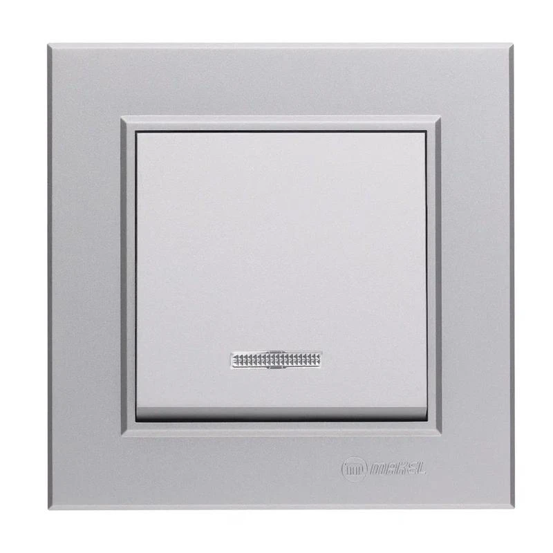 56065021 Makel | Выключатель 1-кл. СП Karea 10А IP20 сереб. с подсветкой  