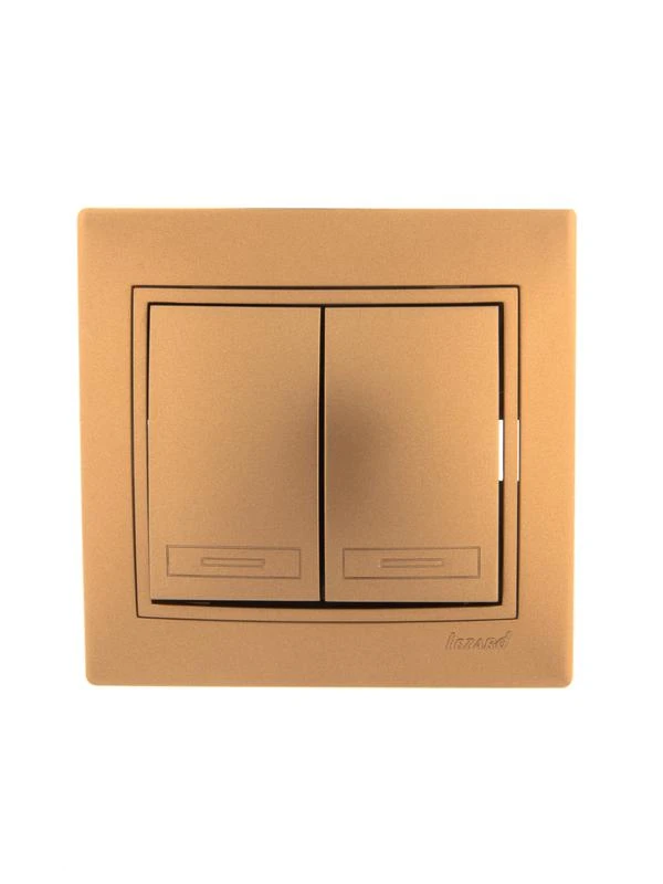 701-1313-101 LEZARD | Выключатель 2-кл. СП Mira 10А IP20 со вставкой зол. метал.  