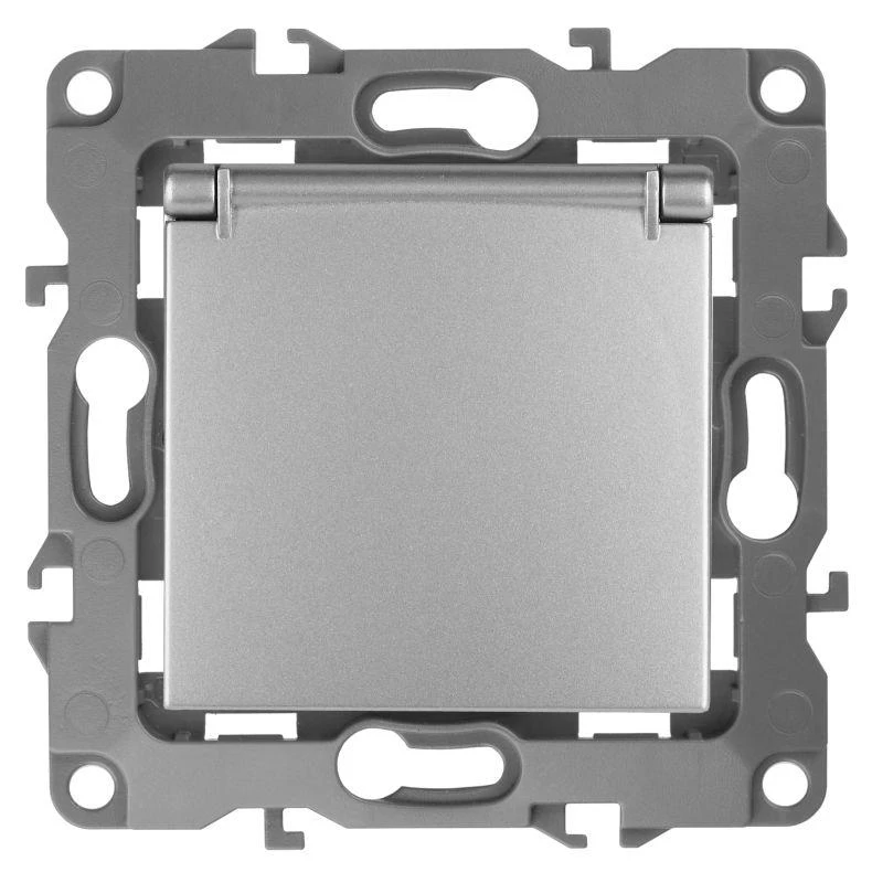Б0014695 Эра | Розетка 1-м СП 12 12-2103-03 16А IP20 16AX 250В 2P+E Schuko защ. шторки с крышкой механизм алюм.  