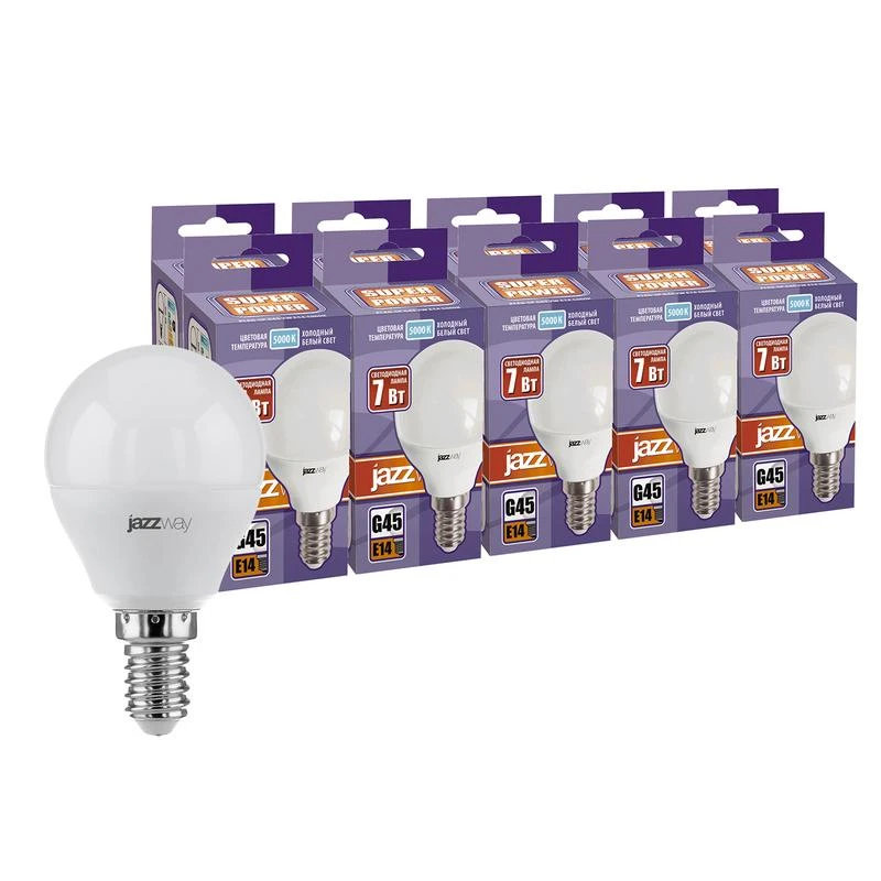 1028402 JazzWay | Лампа светодиодная PLED-SP 7Вт G45 5000К холод. бел. E14 230В 50Гц (уп.10шт)  