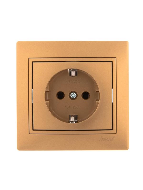 701-1313-122 LEZARD | Розетка 1-м СП Mira 16А IP20 с заземл. со вставкой керамика зол. метал.  