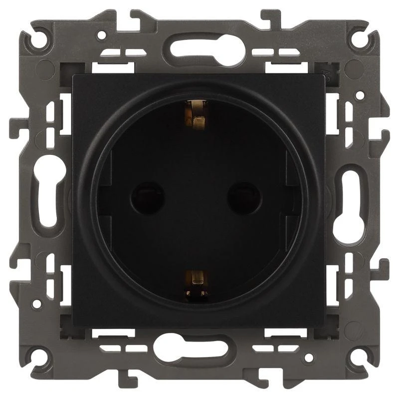 Б0034269 Эра | Розетка 1-м СП  Elegance 14-2101-05 16А IP20 16AX 250В 2P+E Schuko антрацит  