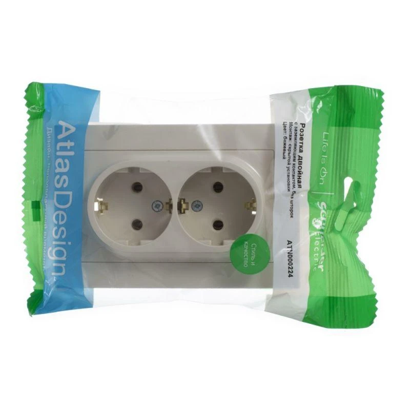 ATN000224 Systeme Electric | Розетка 2-м СП AtlasDesign 16А IP20 с заземл. в сборе беж. SE 
