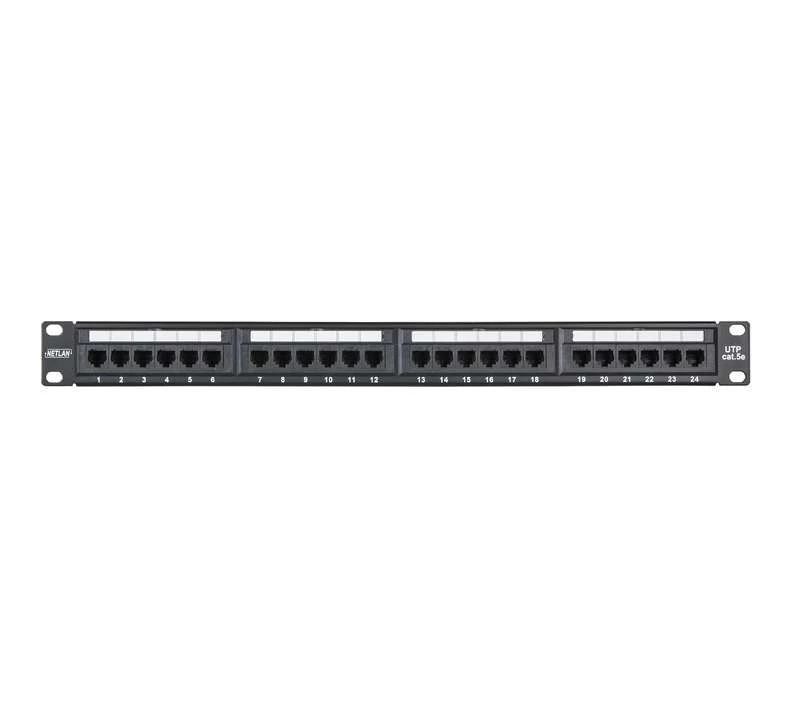 Панель коммутационная 19дюйм 1U 24 порта кат.5e класс D 100МГц RJ45/8P8C 110/KRONE T568A/B неэкран. черн. NETLAN EC-URP-24-UD2