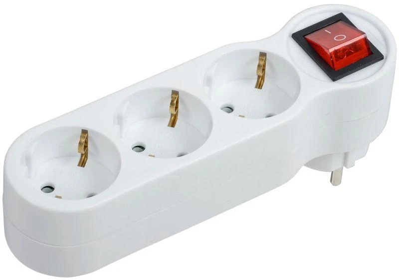 IEK  | Разветвитель 3-м 16А IP20 Т-01/03В 2P+PE с выкл. бел.  WTP10-16-03-ZK-K01