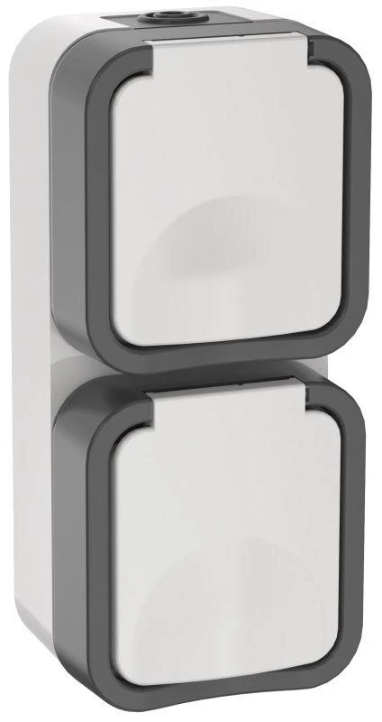 IEK  | Розетка 2-м ОП TORS 16А IP55 TS232 вертик. с заземл. с крышкой бел.  TS-R26-16-55-V-K41