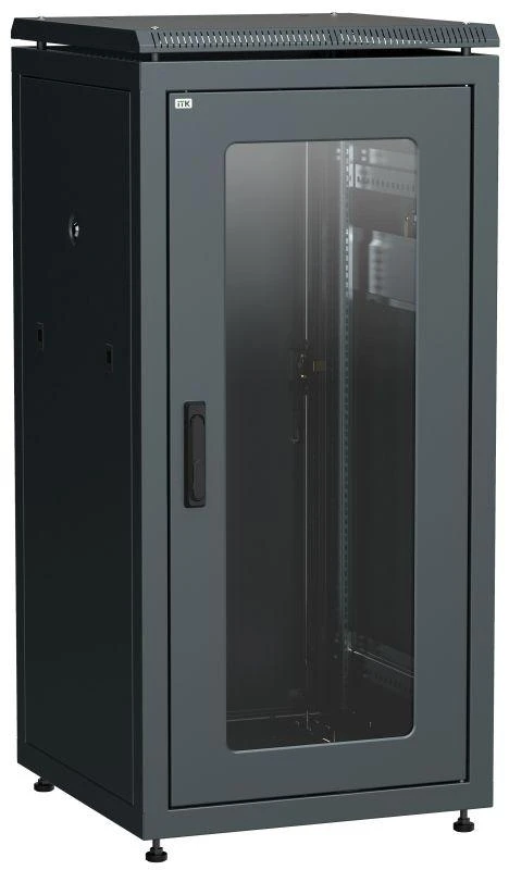 Шкаф сетевой 19дюйм LINEA N 24U 600х600мм стеклянная передняя дверь задняя металлическая черн. ITK LN05-24U66-GM