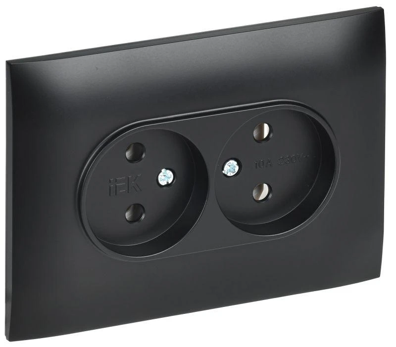 IEK  | Розетка 2-м SKANDY 10А без заземл. без защ. шторок в сборе SK-R10Bl черн.  SK-R20-10-K02-F
