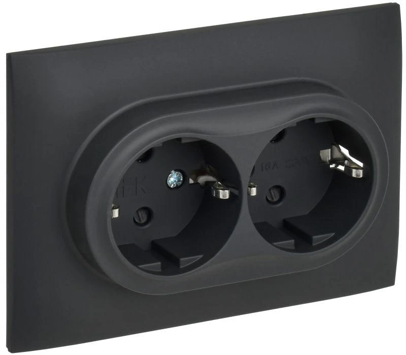 IEK  | Розетка 2-м SKANDY 16А с заземл. защ. шторки в сборе SK-R07G графит  SK-R24-16-K53-F