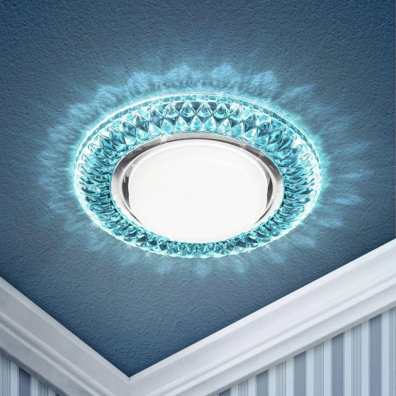 Б0029628 Эра | Светильник точечный DK LD23 BL1/WH GX53 декор со светодиод. подсветкой голуб. ЭРА 