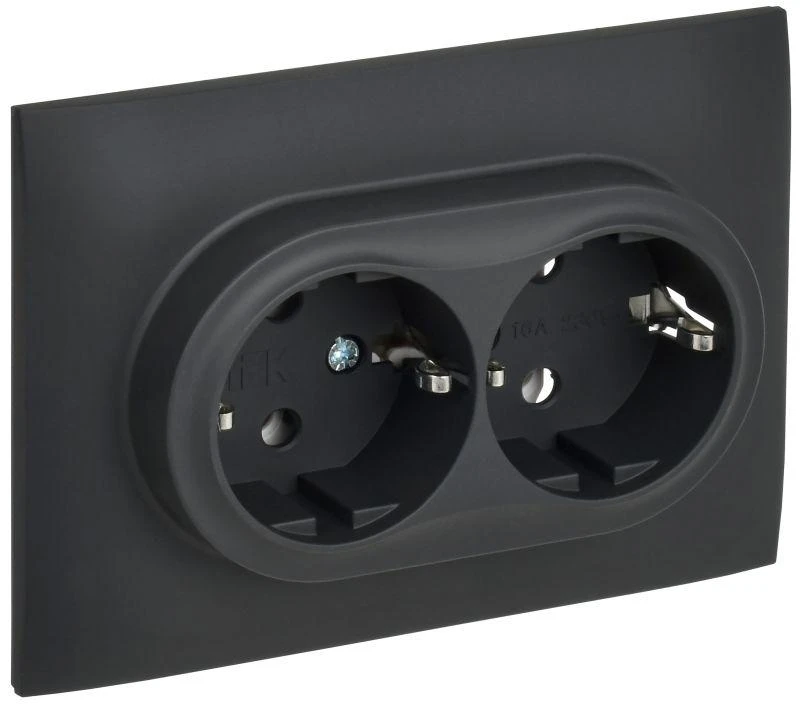 IEK  | Розетка 2-м SKANDY 16А с заземл. без защ. шторок в сборе SK-R08G графит  SK-R21-16-K53-F