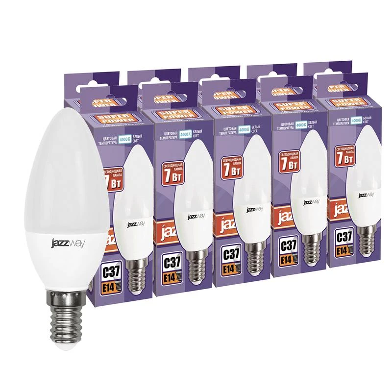 5018891 JazzWay | Лампа светодиодная PLED-SP 7Вт C37 4000К нейтр. бел. E14 230В 50Гц (уп.10шт)  