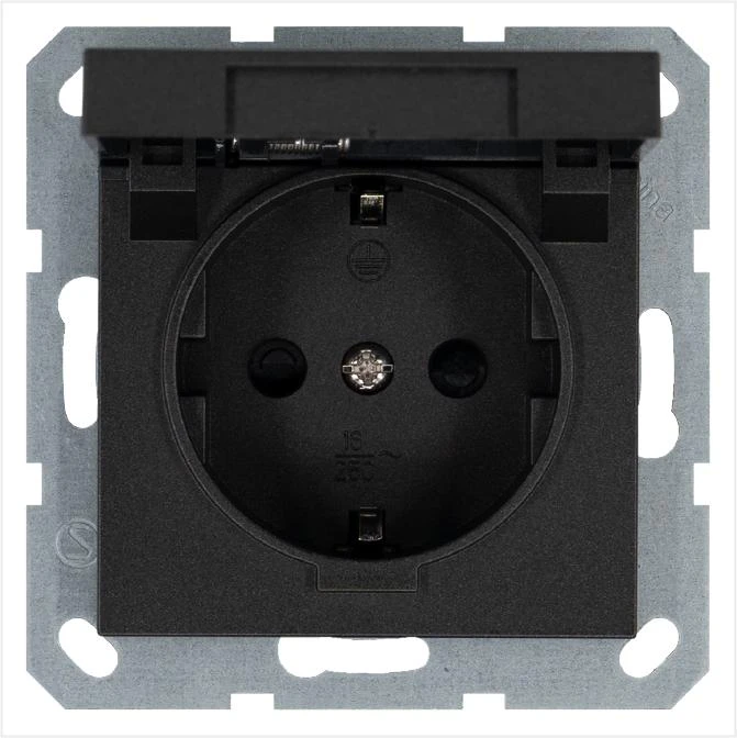 G5505B Jasmart | Розетка 1-м Shuko 16А IP20 с заземл. защ. шторки с крышкой механизм антрацит  