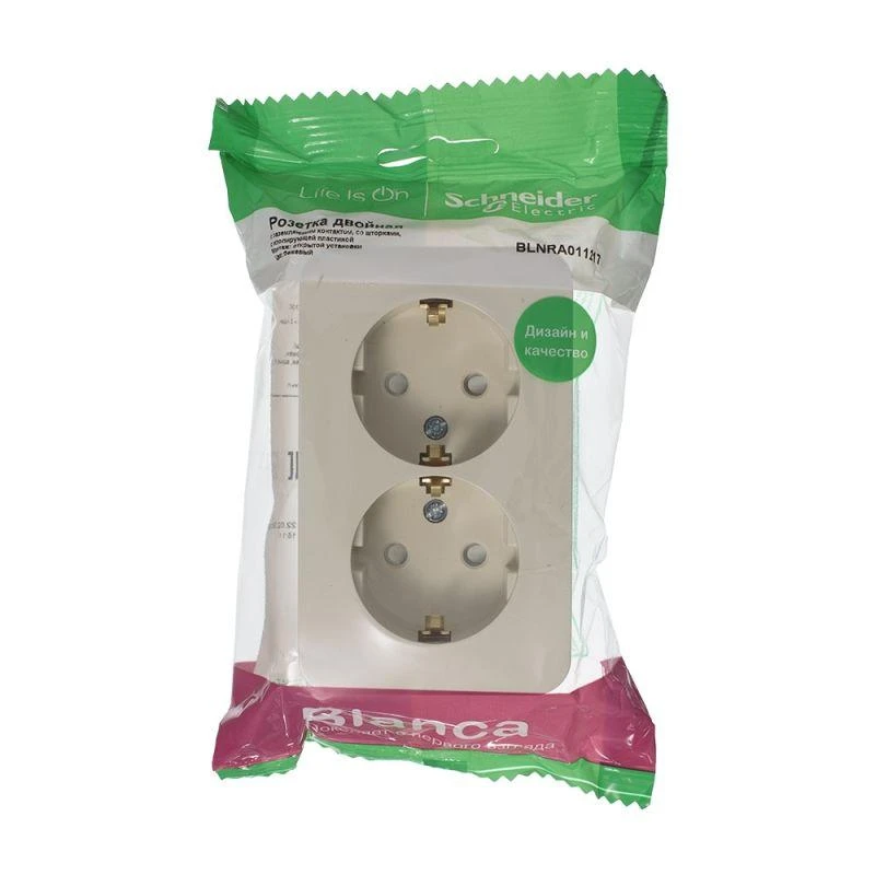 BLNRA011217 Systeme Electric | Розетка 2-м ОП Blanca 16А IP20 250В с заземл. защ. шторки с изолир. пластиной беж. SE 