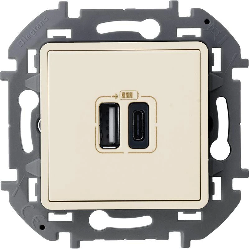 Устройство зарядное Inspiria с 2-мя USB разьемами A и C 240В / 5В 3000мА сл. кость Leg 673761